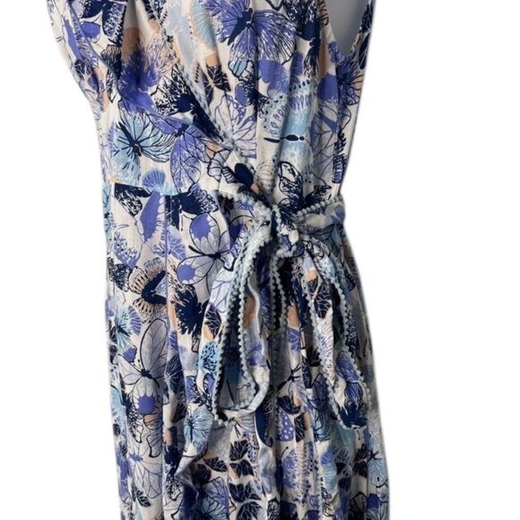 Poupette St Barth Gwen Wrapped Blue Mariposa Butterfly Flutter Maxi Dress S - Picture 3 of 7